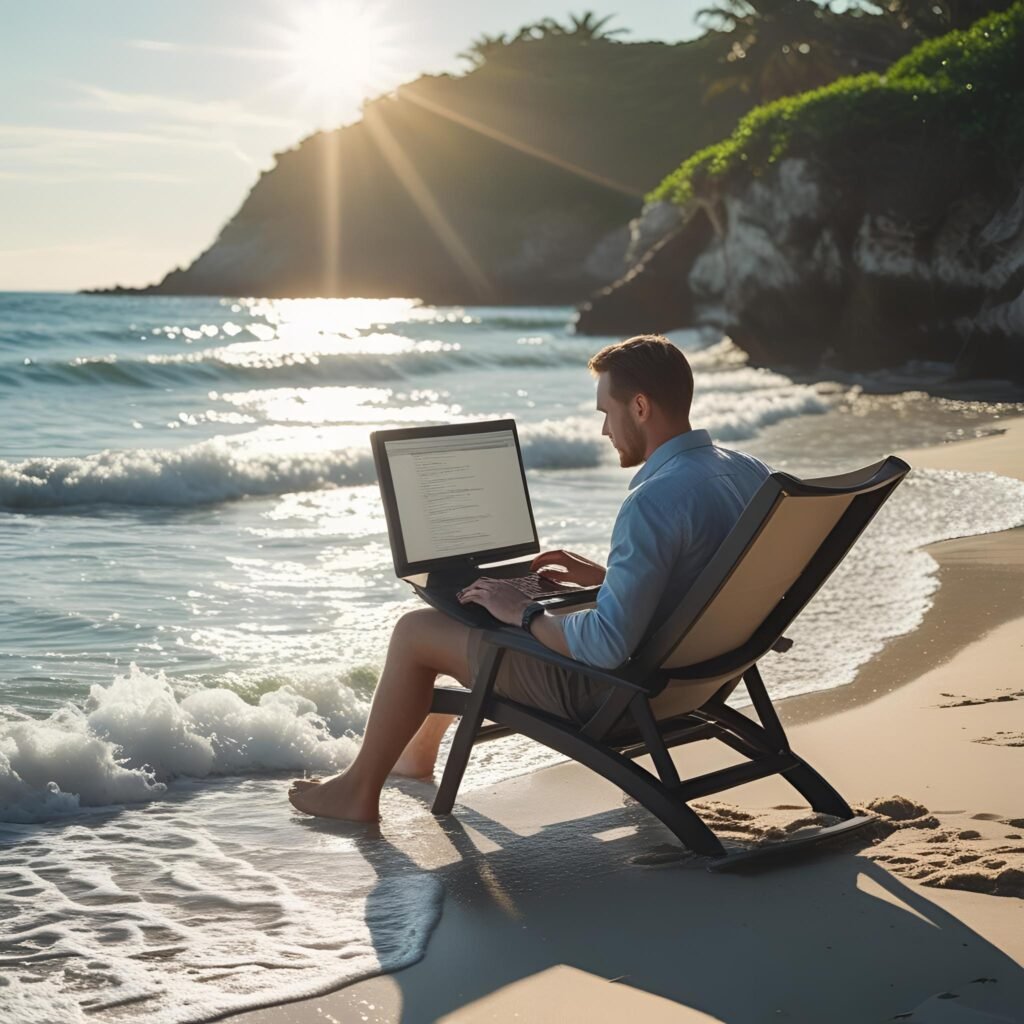 A person working on a laptop with a digital marketing strategy.